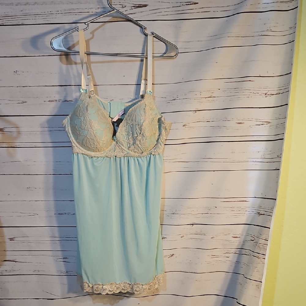 Vintage Style‎ Blue Lace Trim Babydoll Lingerie Mini Dress Sexy Sleeveless,SZ 42